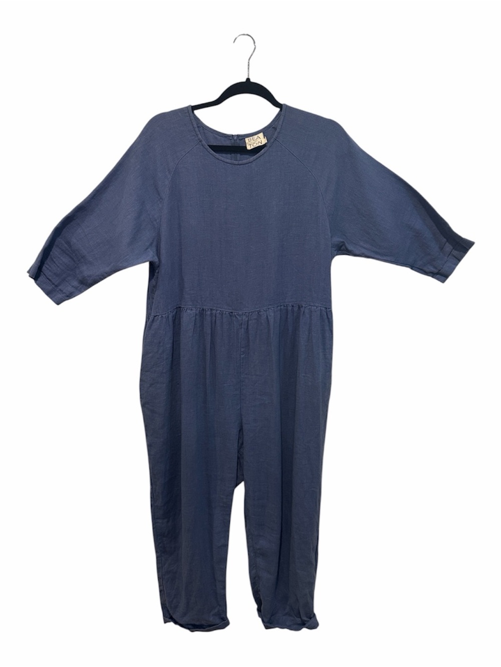Beaton women’s  linen blue 3/4 sleeve jumpsuit size large